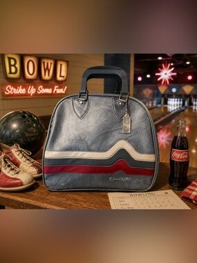 Vintage Don Carter Bowling Bag Gray Red White Retro Carry Case Hard Handle 1970s